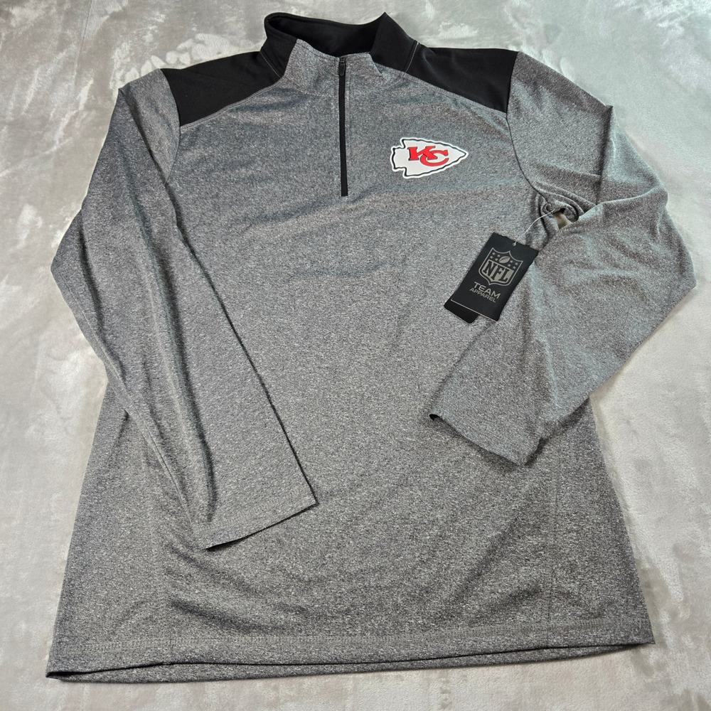 NFL Team Apparel Kansas City Chiefs Mens Medium Gray 1/4 Zip‎ Pullover Shirt